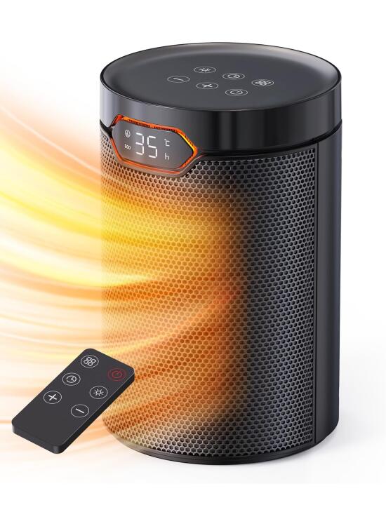 Calefactor Bajo Consumo, 1500W, PTC, Modo ECO & Brisa, 4 Modos de Calor, Temporizador 24H, Termostato, Control Remoto, Protección Contra Sobrecalentamiento y Vuelcos, Hogar, Oficina