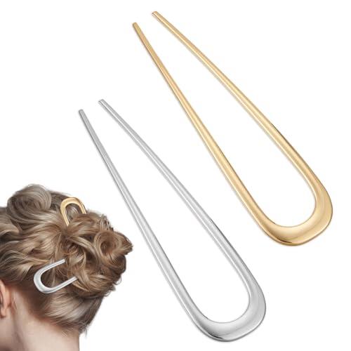 Hanyousheng 2 Piezas Horquilla en Forma de U, Horquillas para Pelo en Forma de U, Horquillas para Cabello Francesas de Metal, para Bollo Alfileres de Bollo Accesorio de Peluquería para Mujer