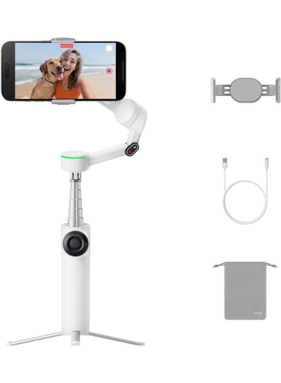 Insta360 Flow 2 Pro Blanco - Gimbal para teléfonos con IA con Apple DockKit,seguimiento panorámico de 360º,inclinación libre, trípode/selfie stick integrado y estabilizador portátil para vlogs/viajes.