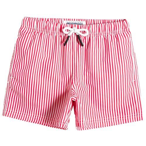 maamgic Bañador Niño Ropa de Baño para Niño Secado rápido Interior de Malla Short de Natación Estampado,Rojo a Rayas,2 años