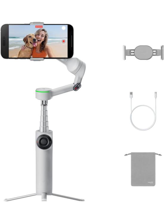 Insta360 Flow 2 Pro Gris - Gimbal para teléfonos con IA con Apple DockKit, seguimiento panorámico de 360º, inclinación libre, trípode/selfie stick integrado y estabilizador portátil para vlogs/viajes.