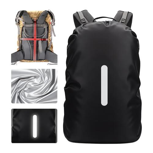 Lammcou Protección contra la Lluvia para Mochilas Escolares, Funda Impermeable Backpack Rain Cover con reflectores y Correas Cruzadas Antideslizantes para Camping & Ciclismo (Negro, M: 30-40L)