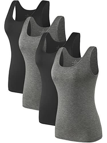 Komfokore 4 camisetas sin mangas para mujer, sin mangas, capas, Negro/Gris oscuro/Negro/Gris Oscuro, M