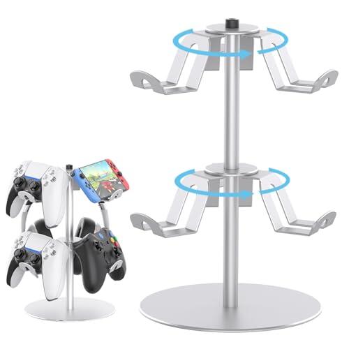 DGPCT Soporte de controlador compatible con Xbox PS5 PS4 Nintendo Switch, soporte de aluminio para auriculares de 2 niveles, soporte organizador de auriculares para juegos y controlador, universal y