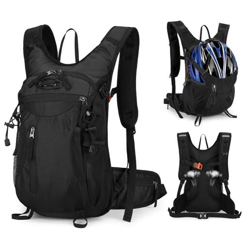 Outplea 15L Mochila Ciclismo, Mochila Moto Bicicleta Impermeable, Mochila Montaña para Escalada, Mochila Deportiva Hidratacion Ligera para Camping Senderismo Correr, Negro