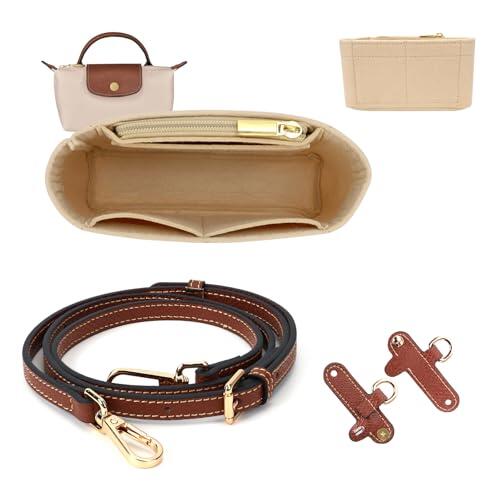GADITIEK Correa y Organizador para Longchamp Mini Bolsos Mujer, Cuero Strap y Fieltro Organizer para Mini Bolsos
