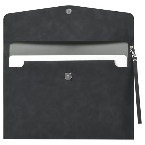OFFCUP Funda A4 para Archivos, Bolsa para Documentos de Cuero, Sobre para Documentos con Cremallera y Bolsillos, Carpeta Portadocumentos A4 para Documentos Papelería y Tableta (Negro)