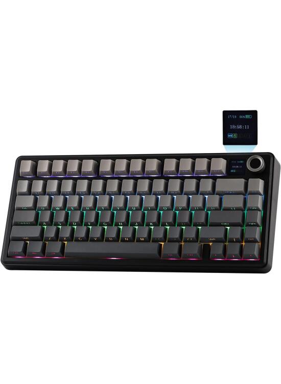 EPOMAKER X Aula F75 MAX Teclado Mecánico Inalámbrico para Juegos con Pantalla TFT y Perilla, Gasket en Formato de 75% US, Intercambiable en Caliente, para PC/Mac/Linux (Negro, Reaper Switch)