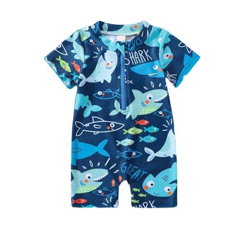 HAGOT Bañador Bebe, Traje de Baño para Bebé, Bañador con Cremallera, Pieza Manga Corta Bañadores, Azul, 3-6 Meses