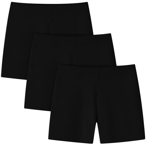 Adorel Shorts Pantalones Cortos Leggings Deportiva Algodón Niña Pack de 3, Clásico Negro 12-14 años (Talla del Fabricante: 160)