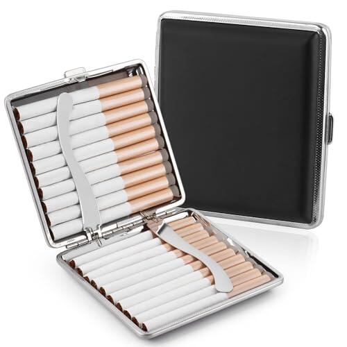 Pitillera para 20 Cigarrillos, RISVOWO Caja de Cigarrillos de acero inoxidable, Adecuada para Pantalones, Camisa, Bolso, Negro