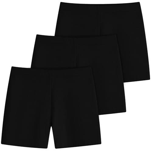 Domee Shorts Pantalones Cortos Leggings Deporte Verano Algodón Niñas 3 Pack, Negro Clásico Intenso 8-10 años (Talla del Fabricante: 140)