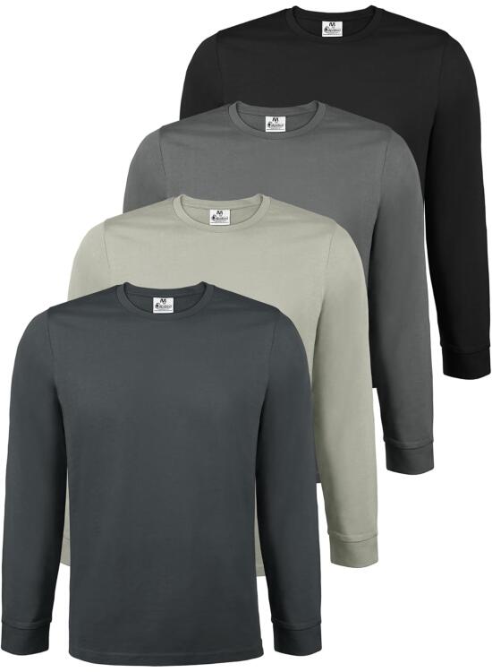 ALPIDEX Camiseta Hombre Manga Larga Pack de 4 Básica Lisa Algodón Elástico Cuello Redondo Camiseta Interior