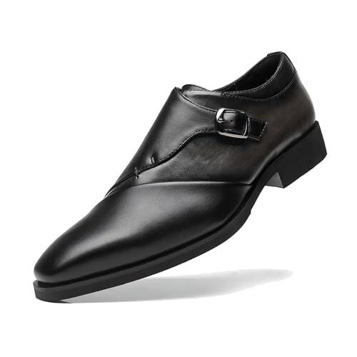 SANNAX Zapatos Formales Hombre de Material Sintético Premium - Calzado de Vestir con Hebilla para Bodas, Eventos y Negocios (Textura de Cuero), Negro, 46 EU