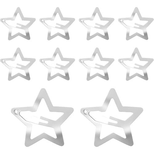 Diffaxy 10 horquillas para el pelo con forma de estrella, plateadas, antideslizantes, con estrellas ahuecadas, bonitos accesorios para el pelo Y2K, horquillas con cierre de estrella para niños, niñas