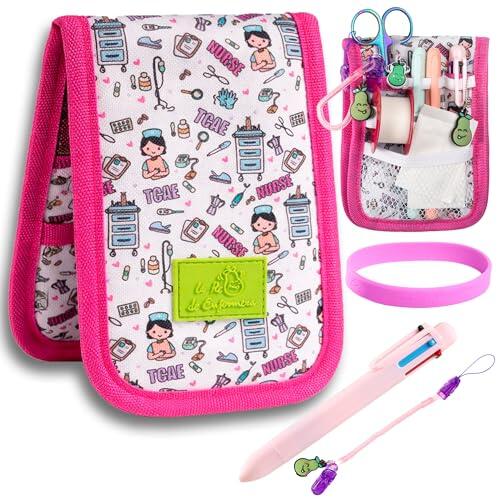 La Repera de Enfermera® Salvabolsillos Enfermeria + Porta Tijeras Enfermeria + Boligrafo 6 Colores + Pulsera | Organizador de bolsos | Accesorios Enfermera TCAE Veterinaria (WHITE/PINK)