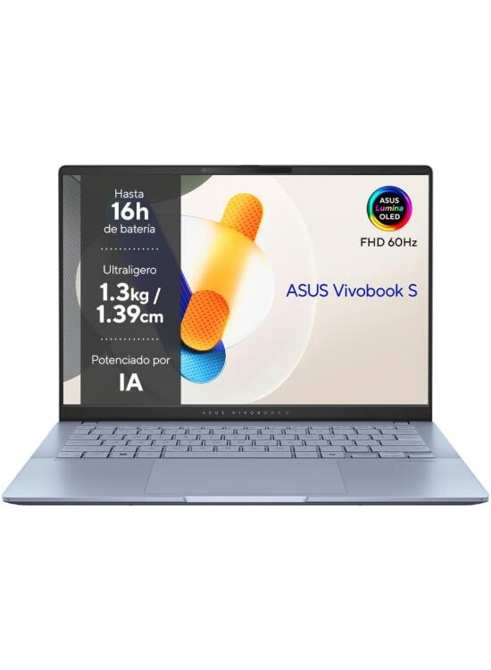 ASUS Vivobook S 14 OLED OLED S5406SA-PP223W - Ordenador Portátil 14" WQXGA+ 120Hz (Intel Core Ultra 7 256V, 16GB RAM, 1TB SSD, Windows 11 Home, Copilot+ PC) Azul Neblina - Teclado QWERTY español