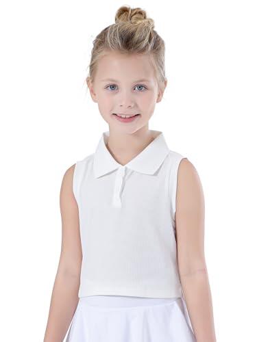 Bezioner Camisa de Polo para Niñas Camisetas Deportivas Niños Sin Mangas Ropa Tenis Niña Tank Top para Golf Correr Entrenamiento Blanco 120 (5-6 años,110-120 cm)