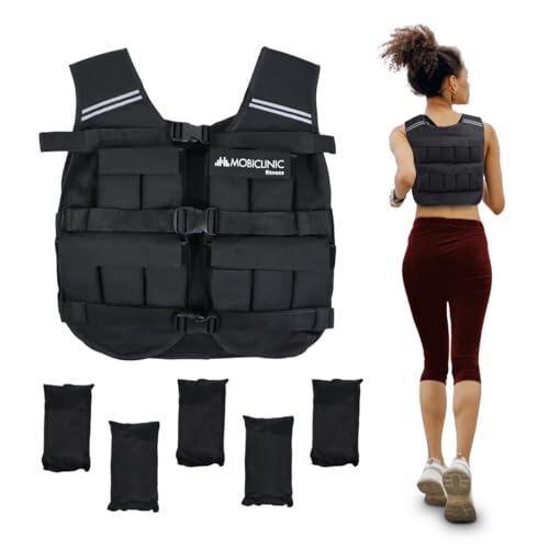 Mobiclinic®, Chaleco lastrado, De peso, Ajustable, Resistente, Tela oxford 600d, Incluido, Bandas reflectantes, Transpirable, Con pesas para entrenamiento fitness, Iron20