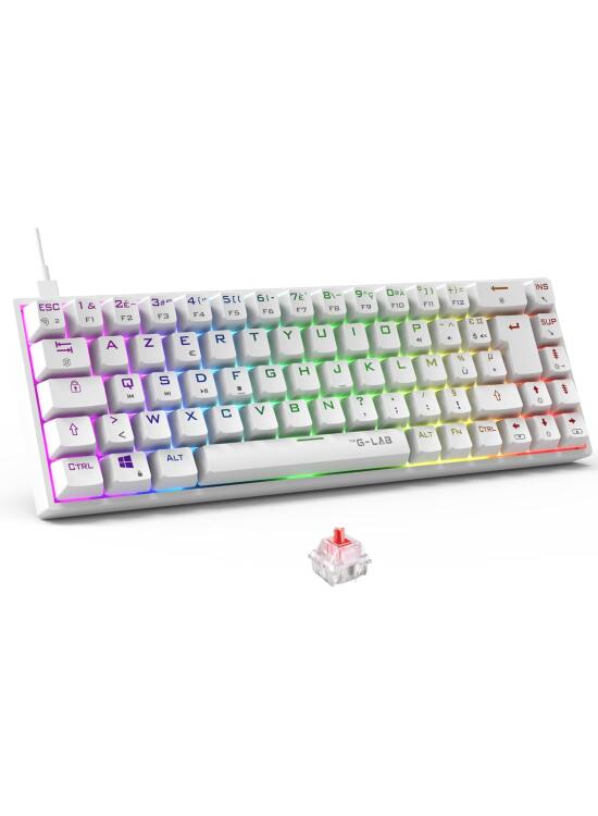 The G-Lab - Keyz Titanium - Teclado mecanico español 65% QWERTY, USB - Teclado gaming con Switch rojo, RGB personalizable, anti-ghosting, macros programables - Para PC, PS4, PS5, Xbox - Nuevo (Blanco)