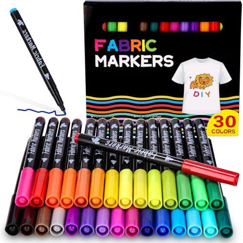 30 Rotuladores Textiles, Rotulador Textil Permanente, Rotuladores Para Tela, Marcadores de Tela Lavables a Máquina, Lápices Textiles, Perfecto para Camisetas, Sombreros, Tote Bag, Baberos, Zapatos