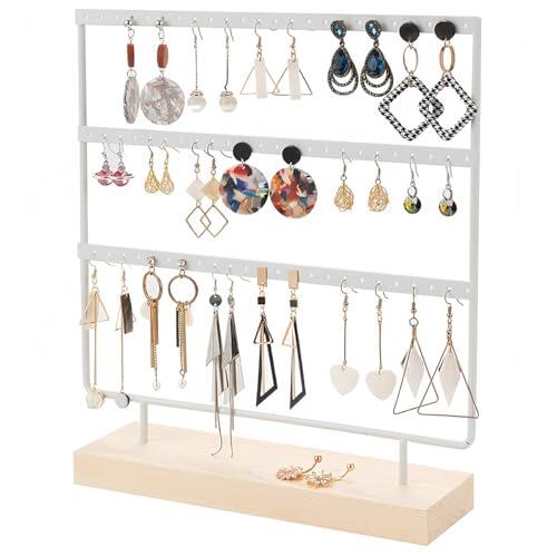 WhizNook 60 Agujeros Expositor de Pendientes, 3 Niveles Organizador Pendientes con Base de Madera, Colgador de pendientes, para Guardar pendientes