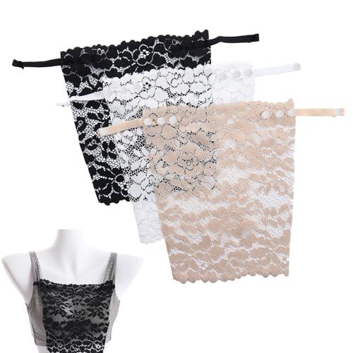 DHWEKU 3 piezas de sujetador de camisola falsa con clip, para mujer, con encaje falso, con inserto de brasier superpuesto, chaleco de panel modesto, camisola con brasier integrado, inserto de encaje