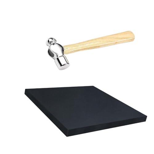LNGJIN Mini martillo de 15 cm y bloque de banco de goma de 10 x 10 x 2 cm,Mini Martillo,Martillo Para Hacer Joyas para la fabricación de joyas y la microescultura