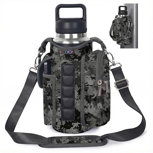 icolor Bolsa magnética para Gimnasio,Botella de Agua Deportiva magnética,Bolsa Cruzada con Compartimentos para teléfono móvil para,Soporte magnético para Botellas con Correa para el (Camouflage)