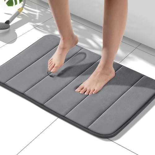 HITSLAM Alfombra de Baño Antideslizante de Espuma Viscoelástica, 40 x 60cm Alfombrilla Baño Absorbente, Lavable a Máquina, Secado Rápido, Suave y Cómoda, Gris Oscuro