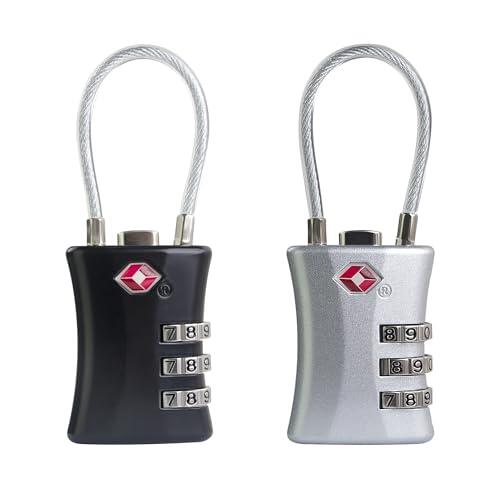 Candados para Maletero UP Security Aprobados por la TSA, Candado Pequeño de Combinación, Candados TSA para Equipaje, Candado de Combinación de Viaje con Código para Mochila, Caja (Negro+Plata)