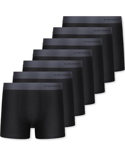 FM London Pack de 7 Calzoncillos para Hombre, Sin Etiquetas – Bóxer de Algodón, Transpirables, Suaves y Elásticos, Negro, L