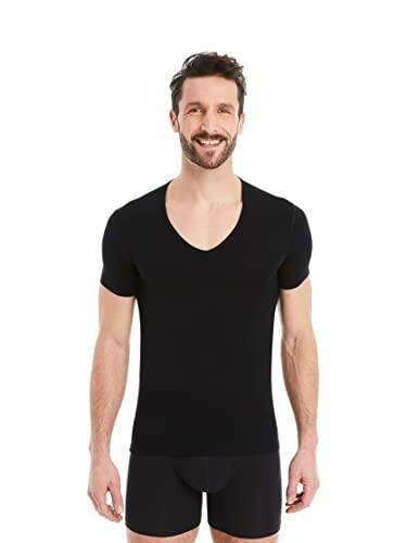 FINN Camiseta Interior Business Hombre de Manga Corta con Cuello en V - Camiseta Interior de Tejido Original Lenzing® Modal - el T-Shirt Debajo de Camisas y Trajes Negro 5XL