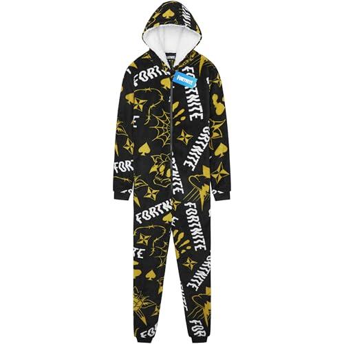 Get Trend Fortnite Pijama Entero Niños Adolescentes Ropa de Dormir con Cremallera Pijamas Polares Todo en Uno Regalos Niños (7-8 Años, Negro/Amarillo Fortnite)