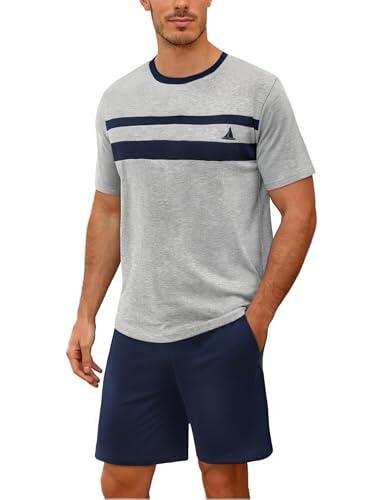 Marvmys Pijamas Hombre Corto Conjunto Verano Colores Contrastantes Cuello Redondo Manga Cortas Tops y Pantalones Cortos con Bolsillo S-3XL