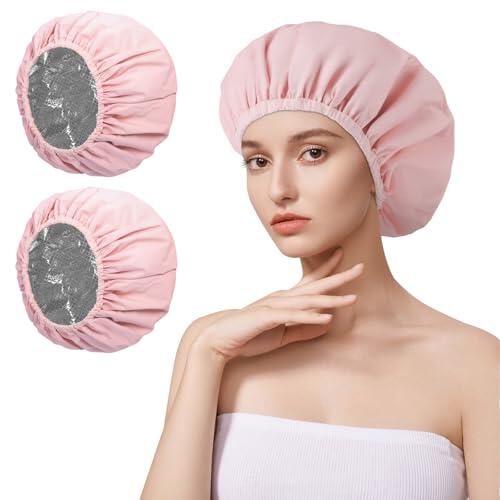 AOGOE 2 PCS Gorro Ducha Aislamiento térmico, Doble Gorro Tratamiento Cabello, Gorro de Ducha, Reutilizable Gorro peluquería para Cabello de Tratamientos, Hidratación, Teñir el Cabello, Duchas (Rosa)