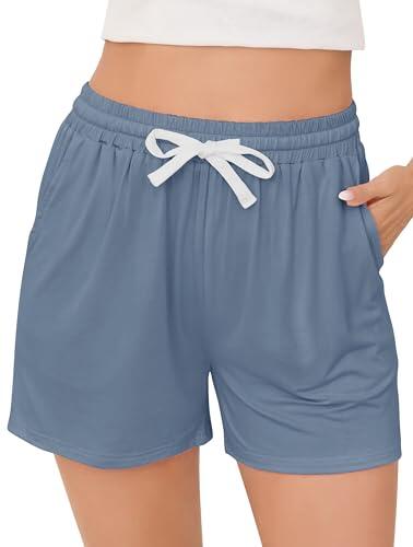 Vlazom Pantalon Pijama Mujer,Pantalones Cortos Mujer Algodón,Partes de Abajo de Pijamas para Mujer(L,Gris/Azul)