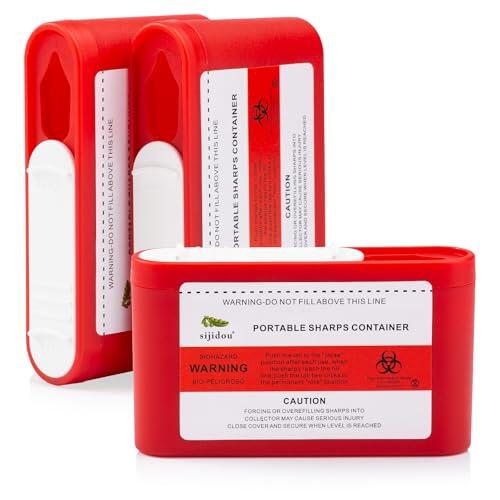 Paquete de 3 recipientes pequeños portátiles para la eliminación de agujas de insulina, contenedor de basura apto para viajes para diabéticos y agujas médicas (3)