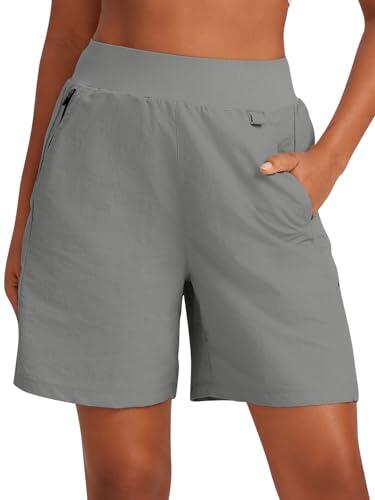 VUTRU Pantalones cortos de deporte para mujer, de cintura alta, para verano, UPF50+, para senderismo, camping, deportes, fitness, correr, gris, L