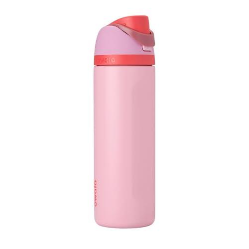 Owala FreeSip botella agua acero inoxidable con pajita, 710 ml - Botella térmica a prueba de fugas para el deporte y los viajes, sin BPA, Angle Food Cake