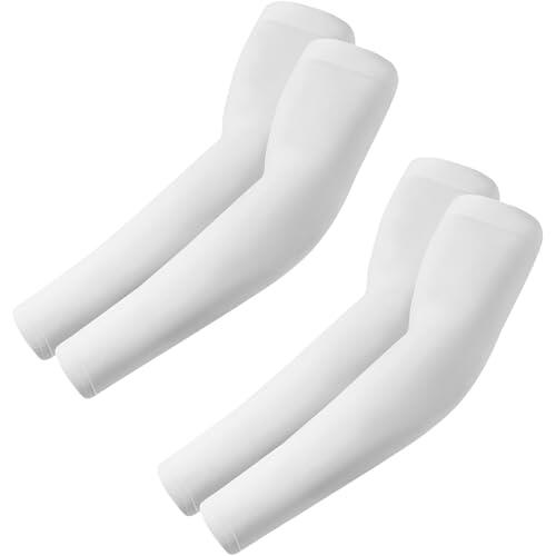 fuinloth 2 Pares Mangas de Brazo para Hombres y Mujeres, Deporte Compresión Protección Solar 2 Blanco