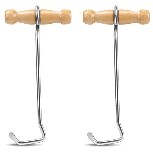 NINEMAX Gancho para Botas Con Mango De Madera,1 Par Herramienta De Ganchos Para Botas De Vaquero,Fáciles De Poner,Plateado