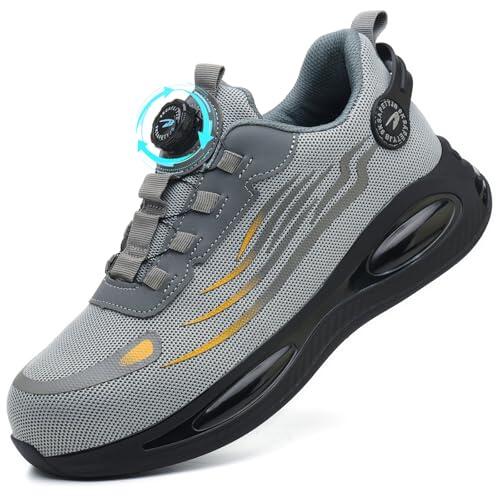 GUDECIUS Zapatos de Seguridad para Hombre Mujer Ligero Zapatillas de Seguridad Zapatillas Trabajo con Punta de Acero Calzado de Seguridad Transpirable Gris 43 EU