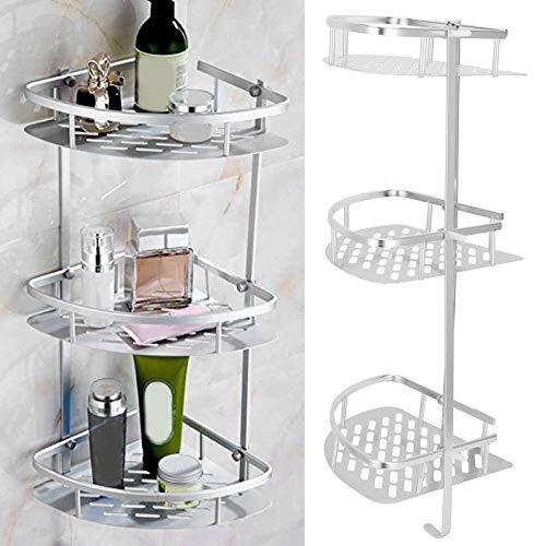 Culnflun Estante de ducha de aluminio plateado de 3 niveles, estante de ducha esquinero montado en la pared, estante de almacenamiento para inodoro, cocina, espacio de baño