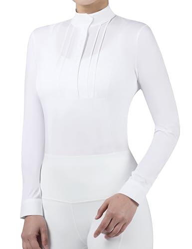 Harrison Howard Camisa de equitación plisada con babero para montar a caballo, camisa de manga larga con bordado, Blanco, M