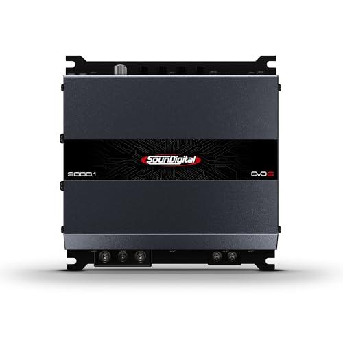 SounDigital 3000.1 EVO 6.0 - Amplificador de coche de 1 canal, amplificador de potencia RMS de 3000 W, 2 ohmios, filtro de paso alto/bajo ajustable, entrada RCA, refuerzo de graves, amplificador