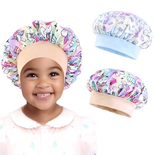 AOOTUERL Gorro de Satén para Dormir de Doble Capa - 2 Piezas Ajustable de Seda Suave con Banda Ancha Elástica para Niños y Bebés - Transpirable Nocturno