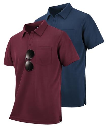 SwissWell Lote de 2 Polo Hombre Manga Corta Transpirable Golf Polos Camisa para Hombre, Borgoña+Azul Marino XL