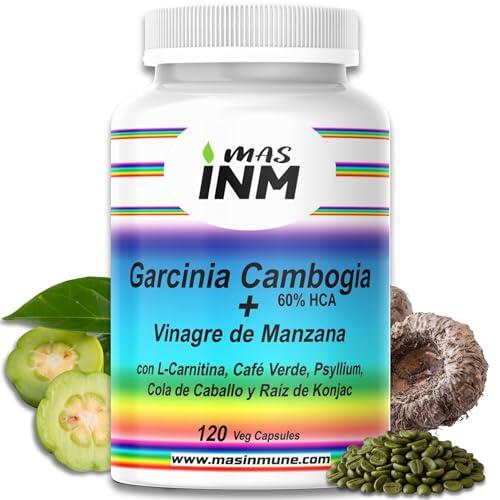 Garcinia Cambogia 60% HCA - Quemagrasas Natural con Vinagre de Manzana - L-Carnitina – Glucomanano - Suplemento para Pérdida de Peso – Efecto Termogénico Fat Burner - 120 Cápsulas – Masinmune.