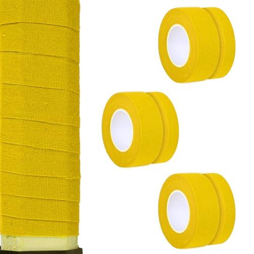 BOXOB 6 Uds 9,14m Cinta de Hockey, 25mm 12,5mm No Precortada Cinta de Palo de Hockey Algodón Absorbente del Sudor Cinta de Agarre Palo de Hockey para Lacrosse Béisbol Golf (Amarillo)